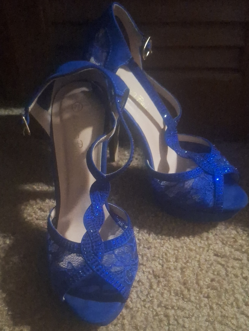 Dream Pairs Royal Blue Lace T-Strap Heels
